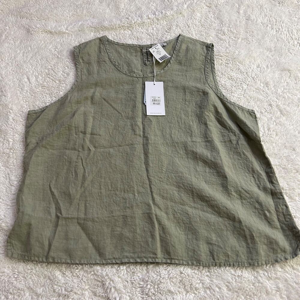 Dolcezza Sleeveless 100% Linen Shirt Womens 2XL Sage Beachy Artsy Lagenlook - Picture 2 of 7